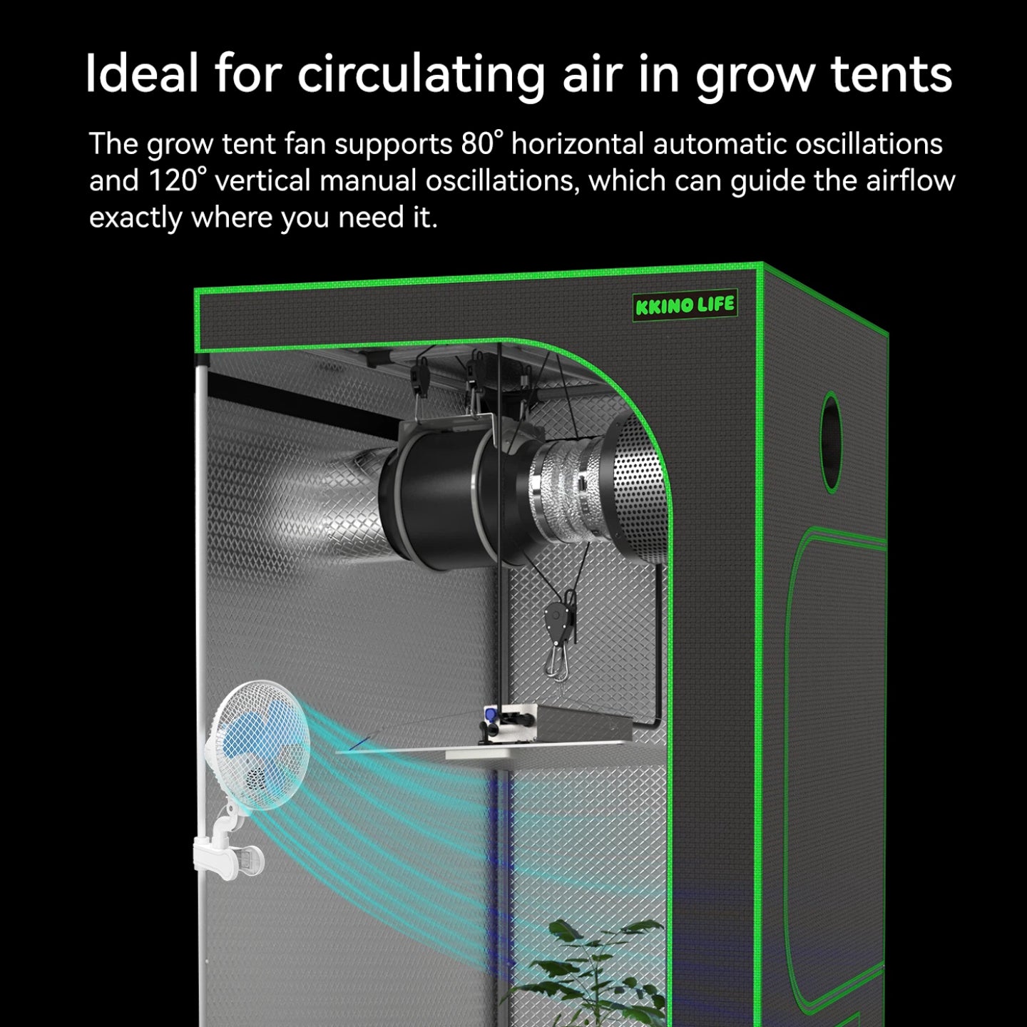 KKINO LIFE 2 in 1 Hydroponics 2 Speed Oscillating Clip Fan Grow Tent Office Fan