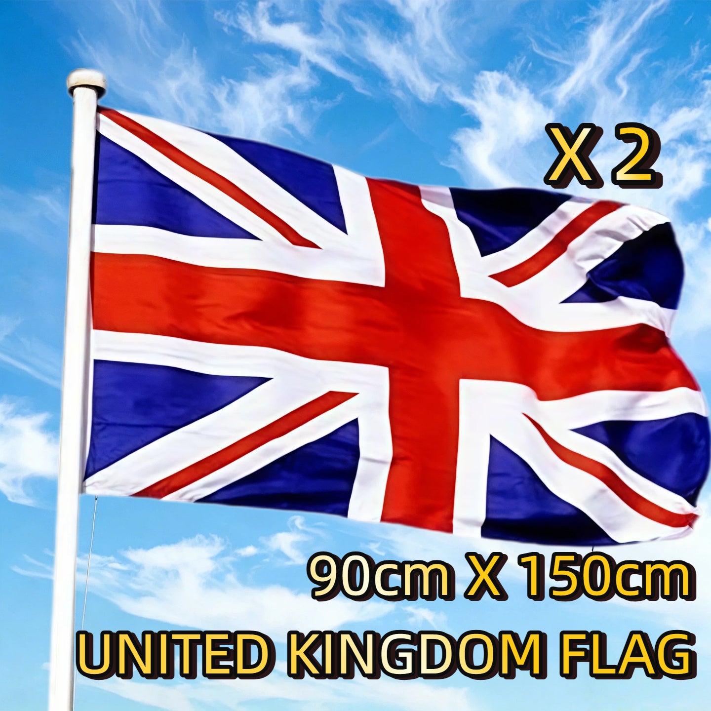 2x UK Union Jack Flag 90x150cm United Kingdom Flag Heavy Duty Polyester Indoor Outdoor Banner