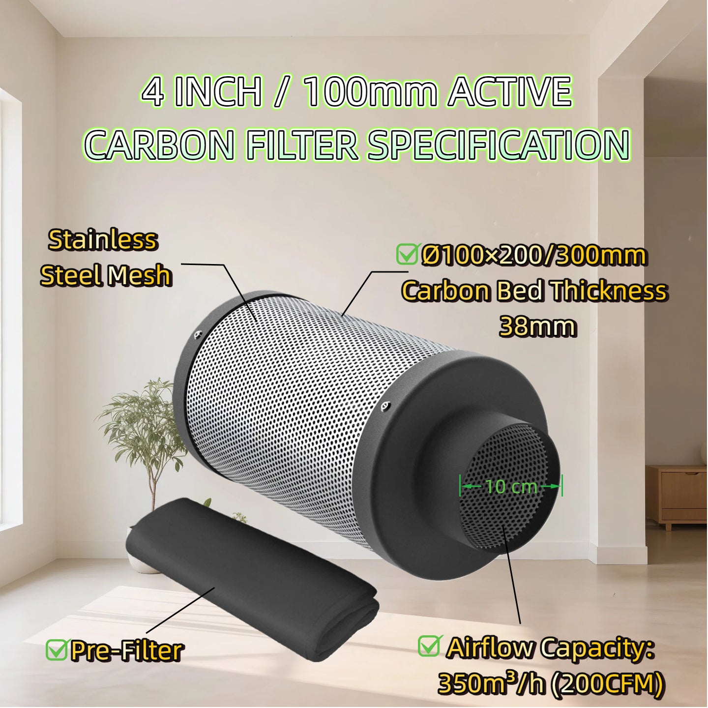 4 Inch Hydroponic Grow Tent Ventilation Kit Axial Fan Carbon Filter Duct 2 Sizes