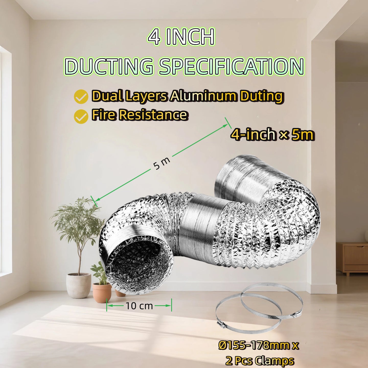 4 Inch or 6 Inch Hydroponics Ventilation Kit Axial Inline Silent Fan and Ducting Kit