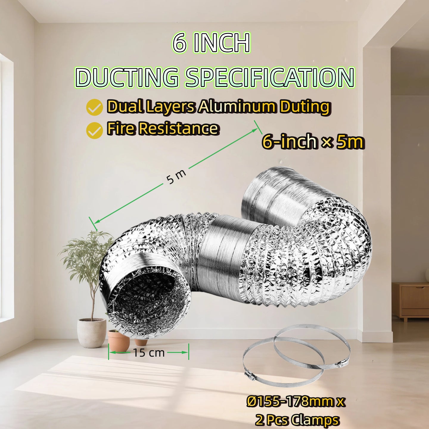 4 Inch or 6 Inch Hydroponics Ventilation Kit Axial Inline Silent Fan and Ducting Kit