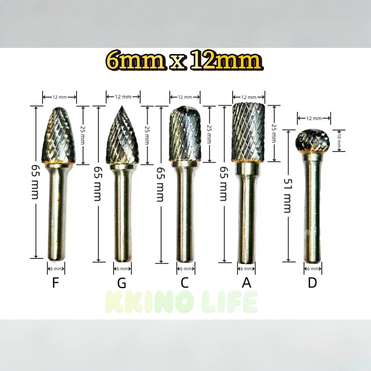 1x 6mm Shank 12mm Head Tungsten Carbide Rotary Burr Bur Die GrinderBit 1/2 Inch