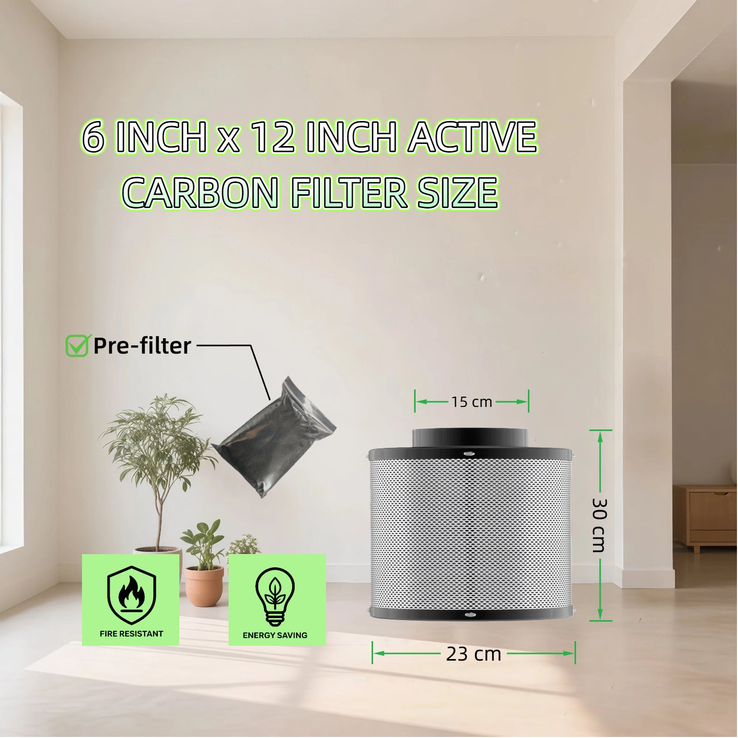 6"x12 Inch Carbon Filter Inline Tube Fan Control for Fan Grow Tent Ventilation AU Stock