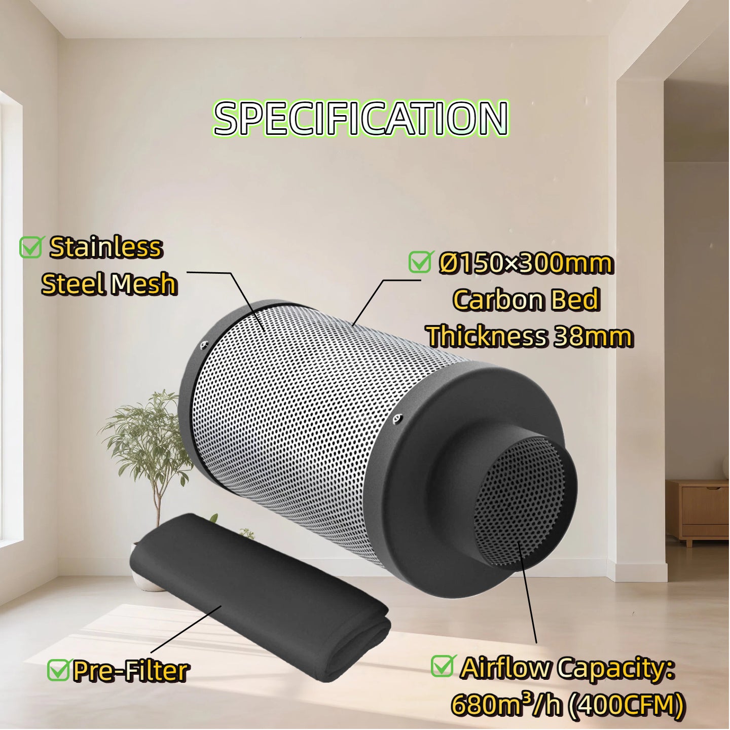 6"x12 Inch Carbon Filter Inline Tube Fan Control for Fan Grow Tent Ventilation AU Stock