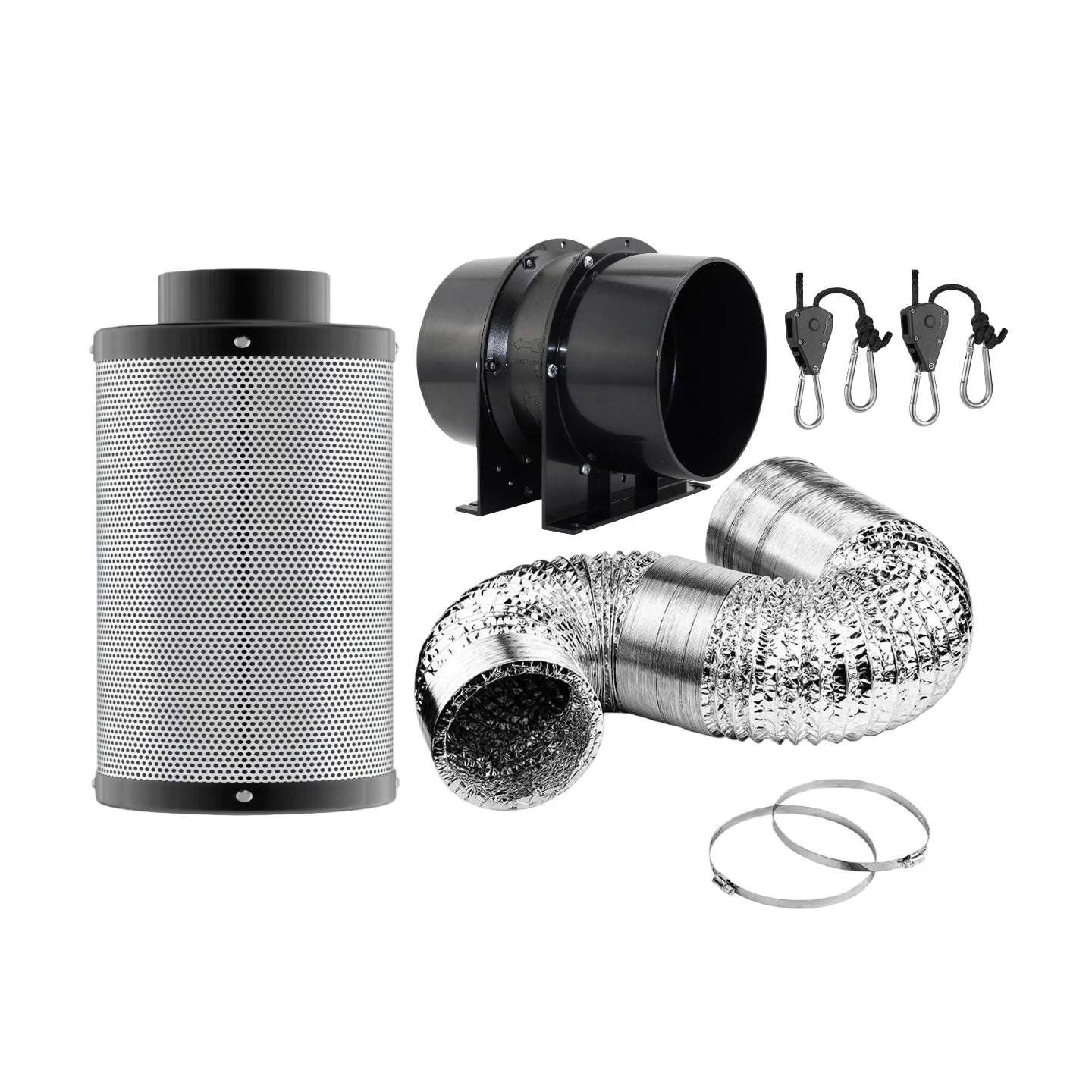 6 Inch Hydroponic Grow Tent Ventilation Kit Axial Fan Carbon Filter Duct 4 Sizes