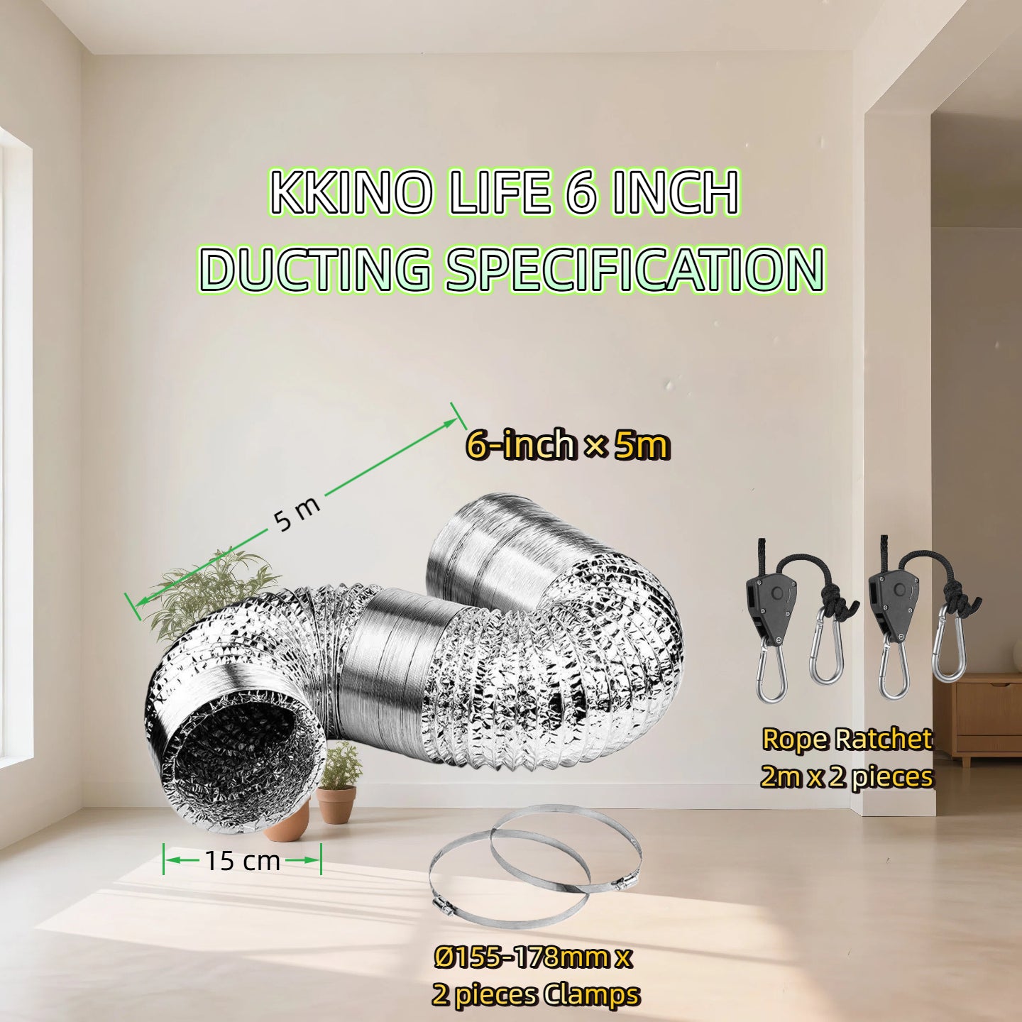 6 Inch Hydroponic Grow Tent Ventilation Kit Axial Fan Carbon Filter Duct 4 Sizes