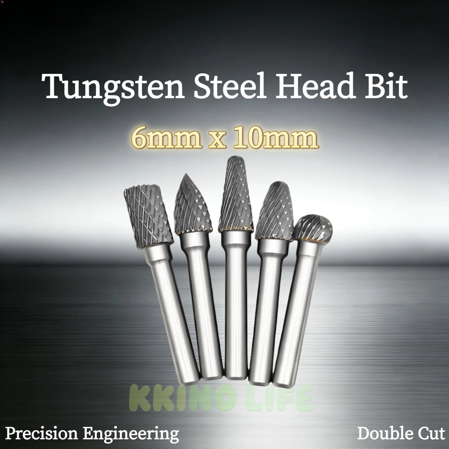 6mm x 10mm Head Tungsten Steel Carbide Rotary Burr Bur Die Grinder Bit 3/8 Inch Diameter