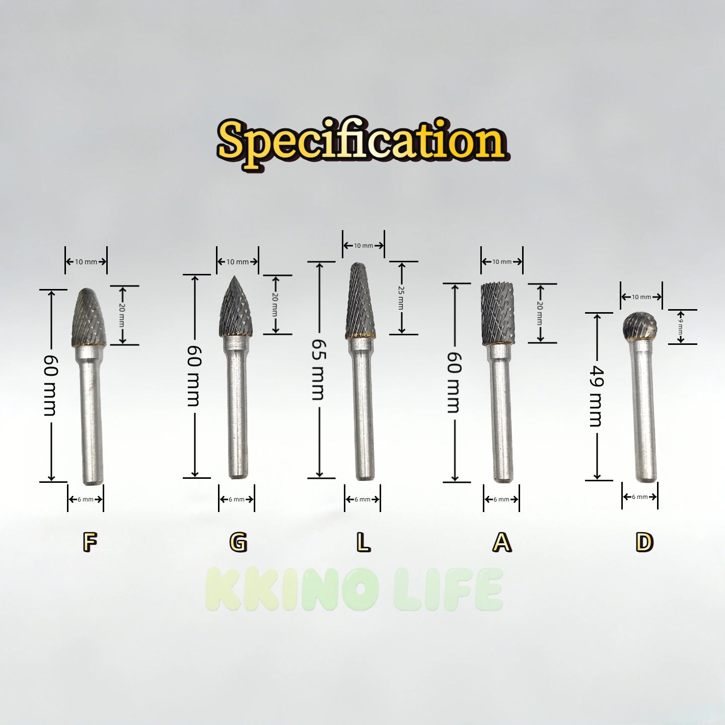 1 Pc 6mm Shank 10mm Head Tungsten Carbide Rotary Burr Bur Die Grinder Bit 1/2 Inch Head