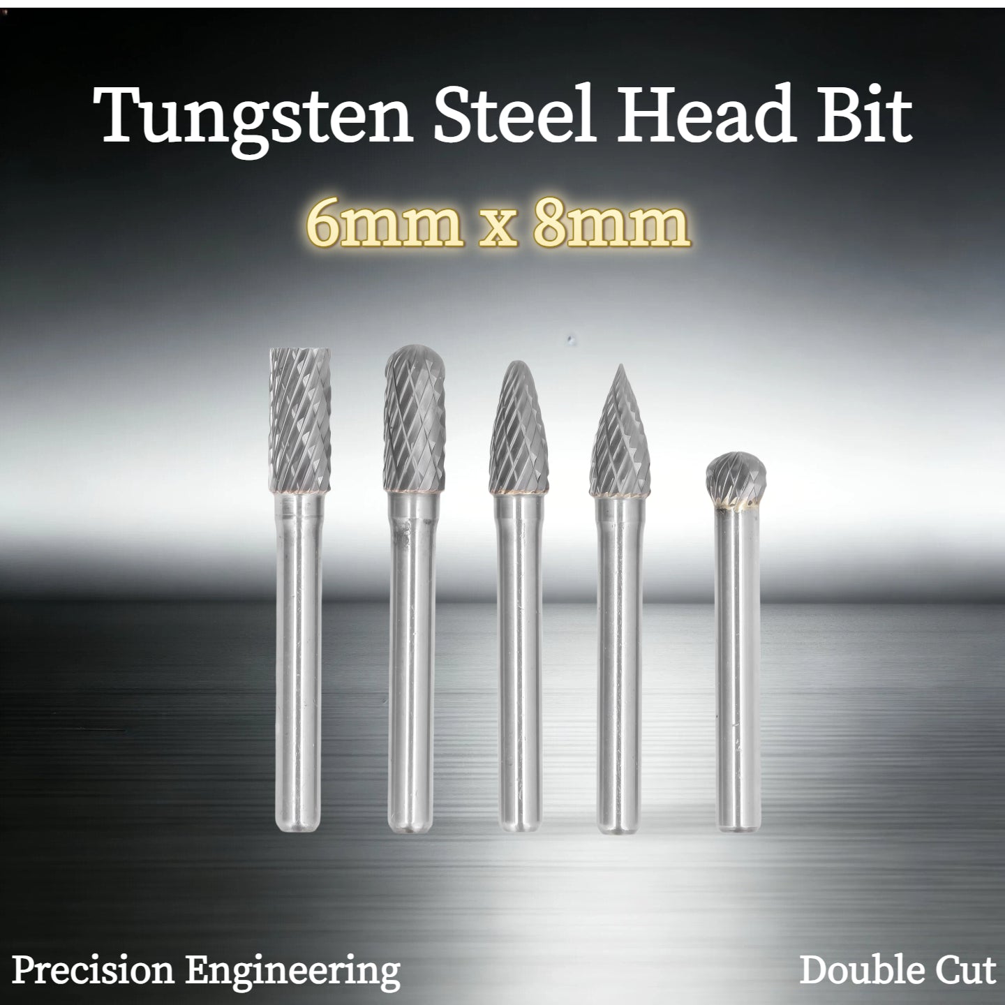 1x 6mm Shank 8mm Head Tungsten Carbide Rotary Burr Bur Die Grinder Bit 5/16 Inch