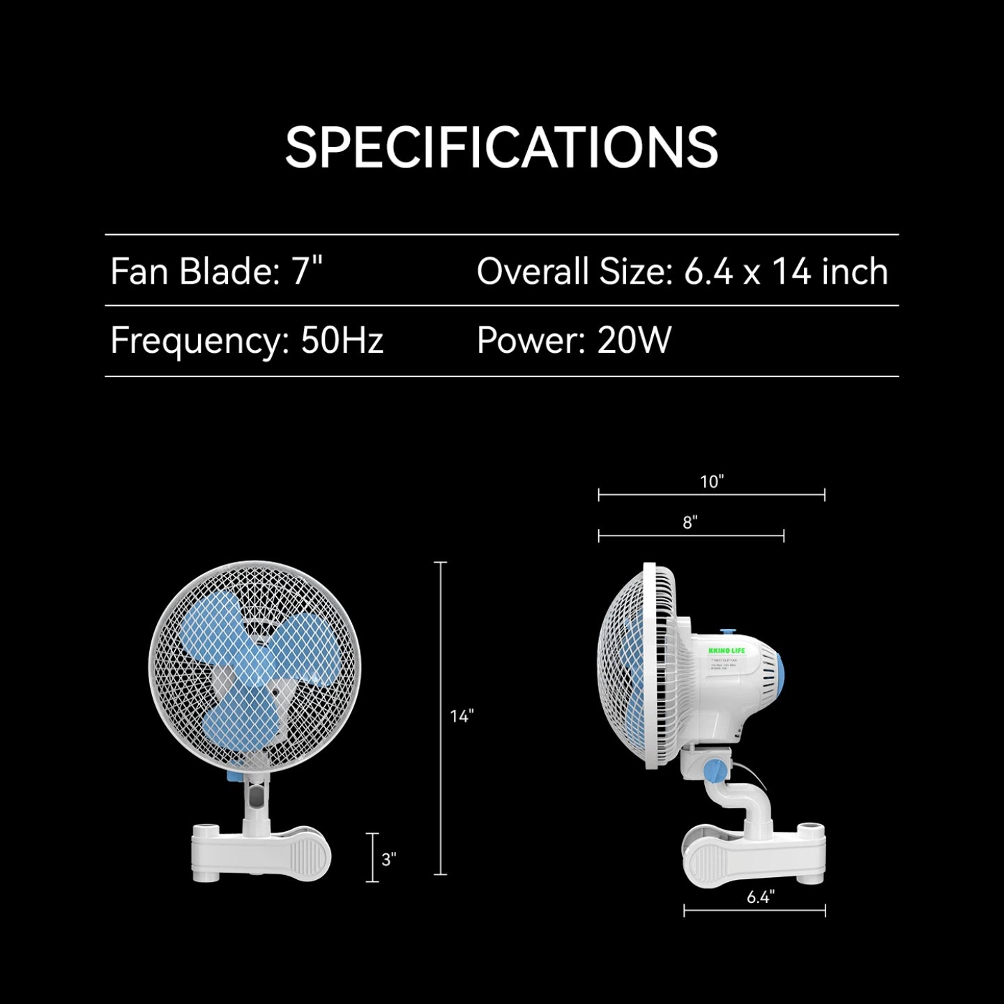 KKINO LIFE 2 in 1 Hydroponics 2 Speed Oscillating Clip Fan Grow Tent Office Fan