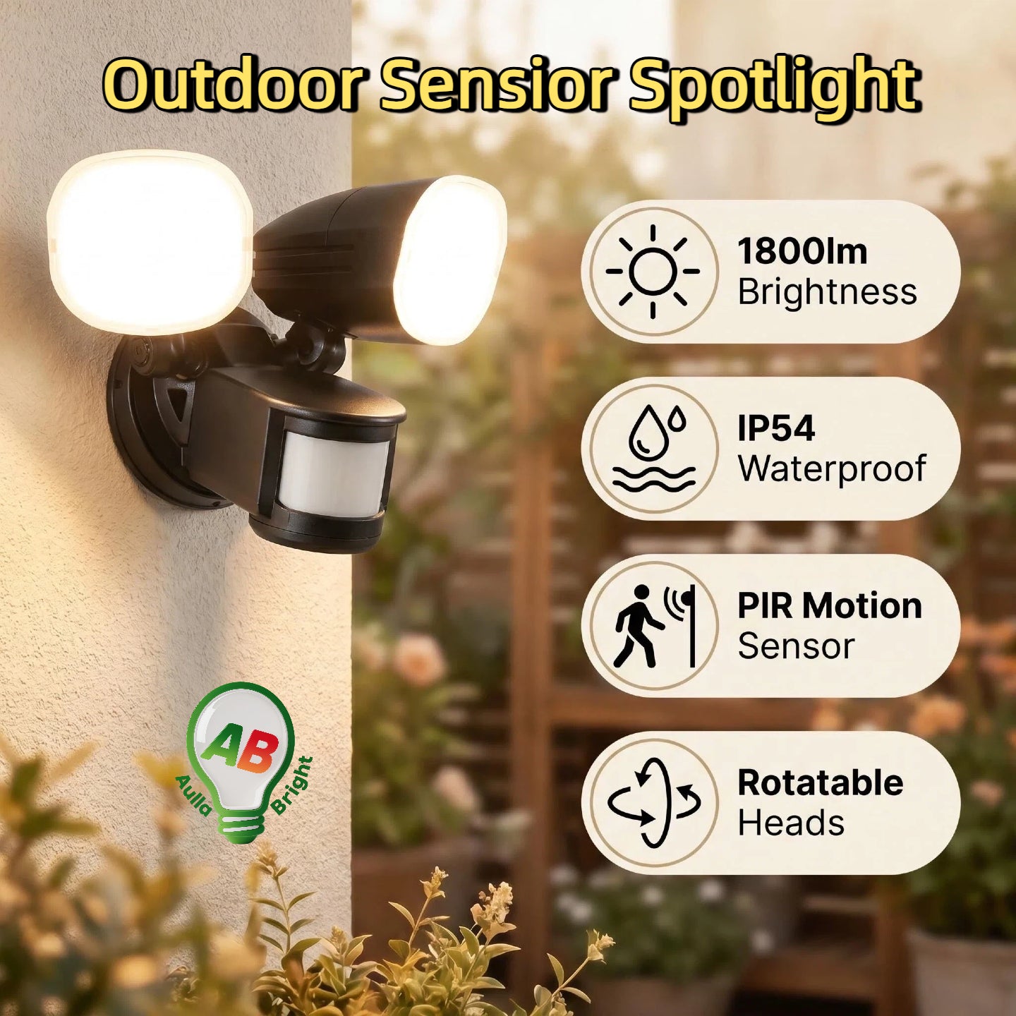26W LED Double Twin Security Garage Spot Flood Light Outdoor Sensor Spotlight